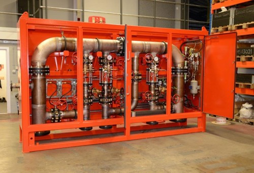 Skid-mounted deluge system using 90-10 copper-nickel. Photo courtesy of Blaze Manufacturing Solutions Ltd.