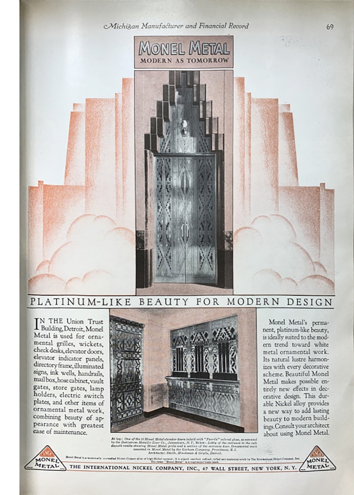 Fig. 2 An advertisement from the late 1920s for Monel doors and grilles in in Michigan Manufacturer and Financial Record, INCO, supplement March, 1929.
