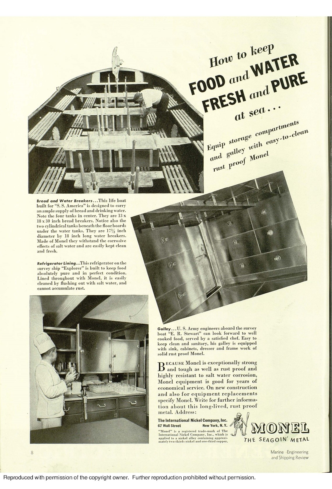 Fig. 5 An advertisement for Monel as a kitchen product at sea in the early 1940s in Marine Engineering and Shipping Review, INCO, January, 1941.